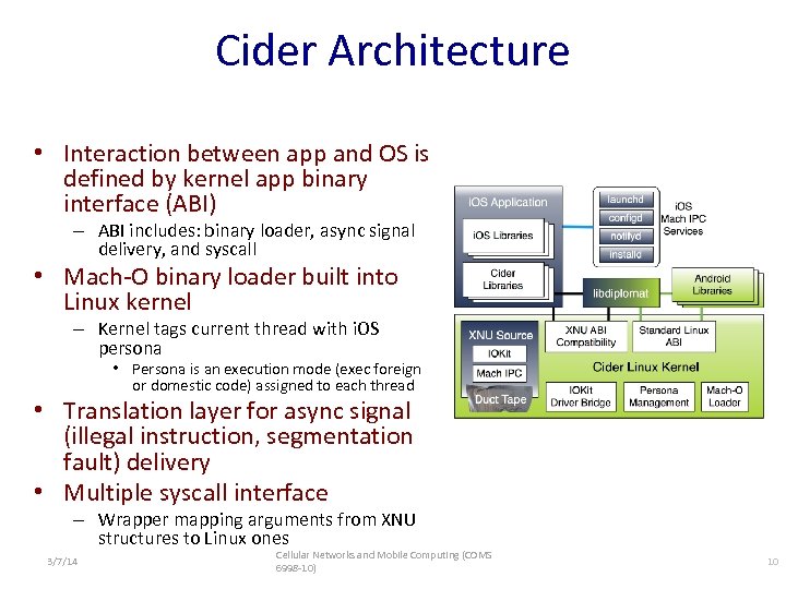 Cider Architecture • Interaction between app and OS is defined by kernel app binary