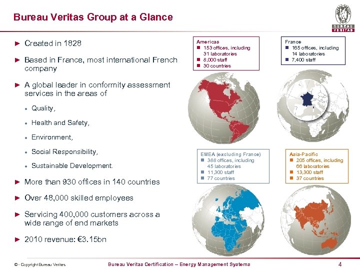 Bureau Veritas Group at a Glance ► Created in 1828 ► Based in France,