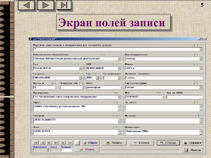 5 Экран полей записи 