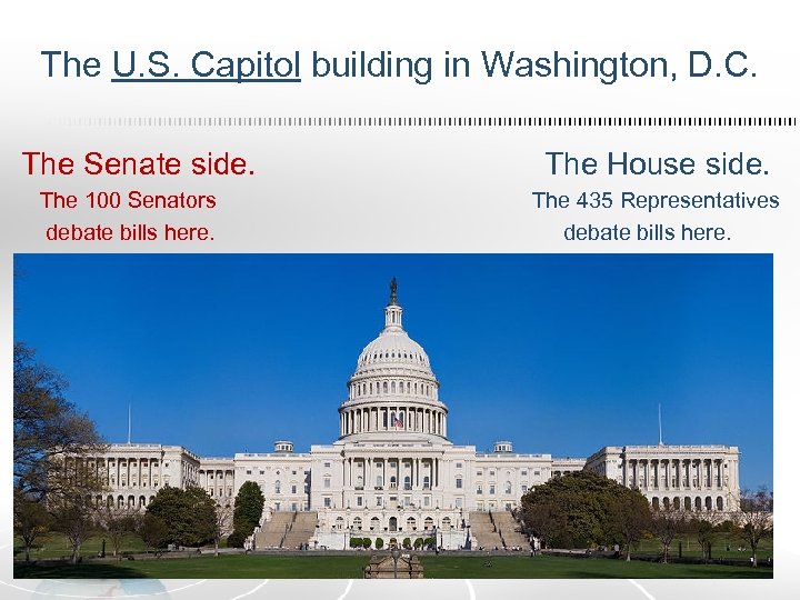 The U. S. Capitol building in Washington, D. C. The Senate side. The 100