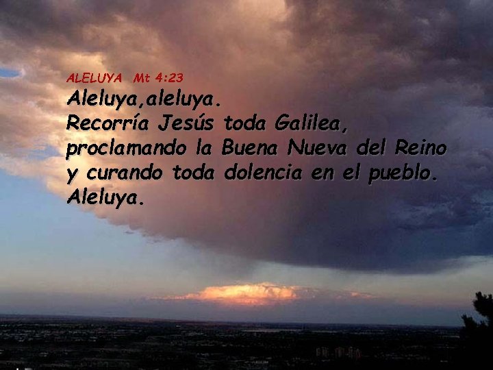 ALELUYA Mt 4: 23 Aleluya, aleluya. Recorría Jesús toda Galilea, proclamando la Buena Nueva