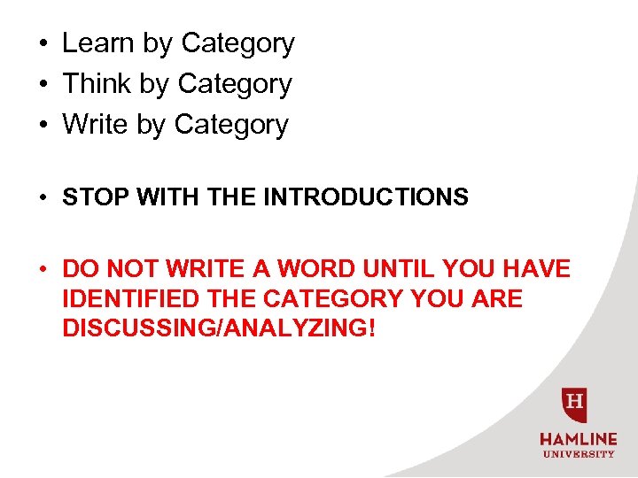  • Learn by Category • Think by Category • Write by Category •