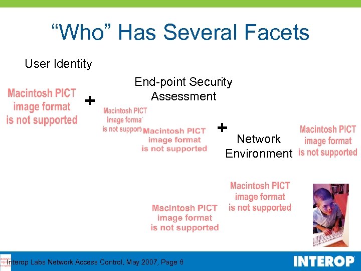 “Who” Has Several Facets User Identity + End-point Security Assessment + Network Environment Interop