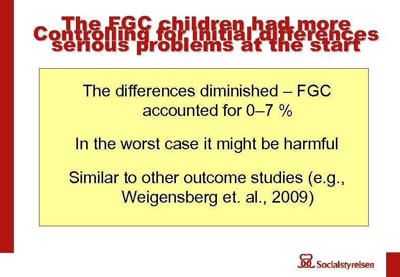 The FGC children had more Controlling for initial differences serious problems at the start