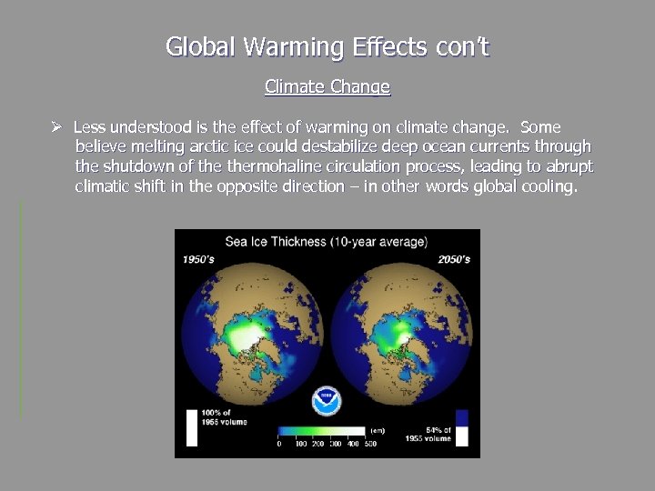 Global Warming Effects con’t Climate Change Ø Less understood is the effect of warming