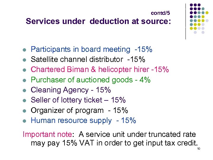 contd/5 Services under deduction at source: l l l l Participants in board meeting