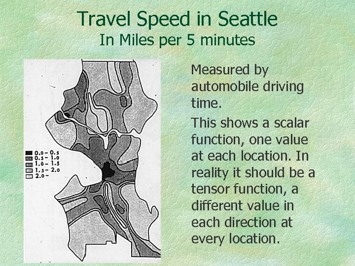 Travel Speed in Seattle In Miles per 5 minutes Measured by automobile driving time.