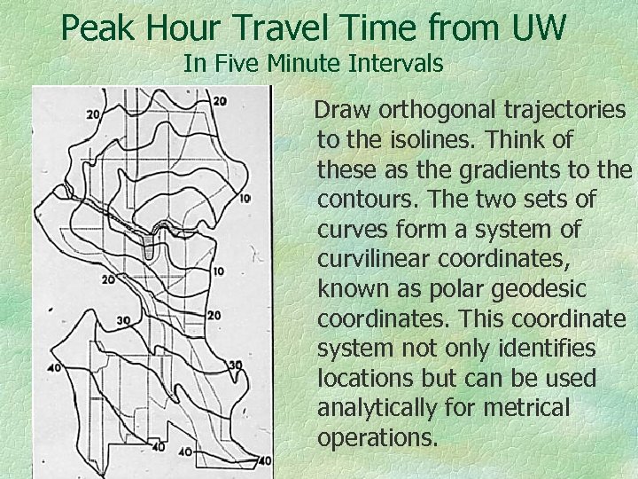 Peak Hour Travel Time from UW In Five Minute Intervals Draw orthogonal trajectories to