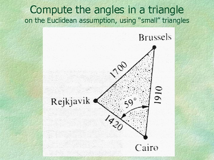 Compute the angles in a triangle on the Euclidean assumption, using “small” triangles 