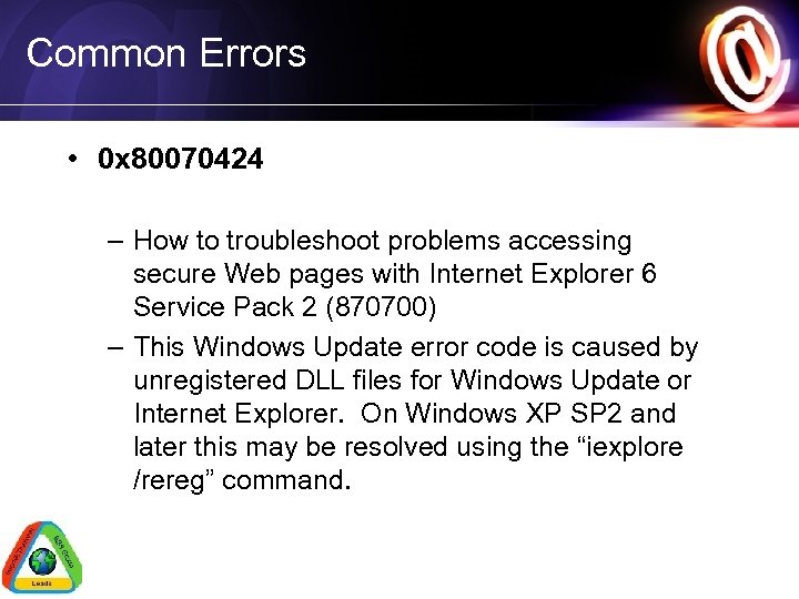 Common Errors • 0 x 80070424 – How to troubleshoot problems accessing secure Web