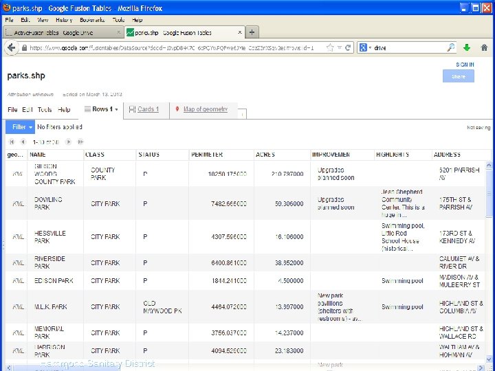 Fusion Tables SS Hammond Sanitary District 