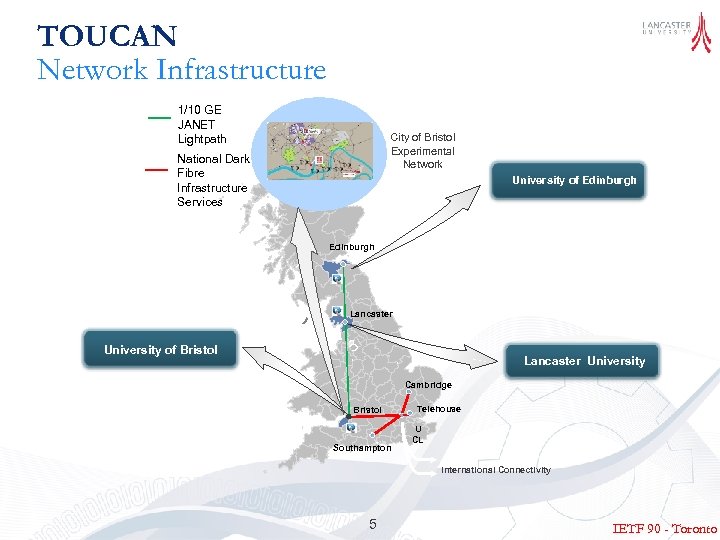 TOUCAN Network Infrastructure 1/10 GE JANET Lightpath City of Bristol Experimental Network National Dark