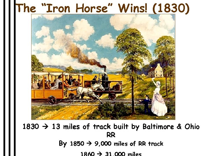 The “Iron Horse” Wins! (1830) 1830 13 miles of track built by Baltimore &