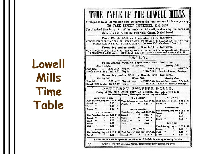 Lowell Mills Time Table 