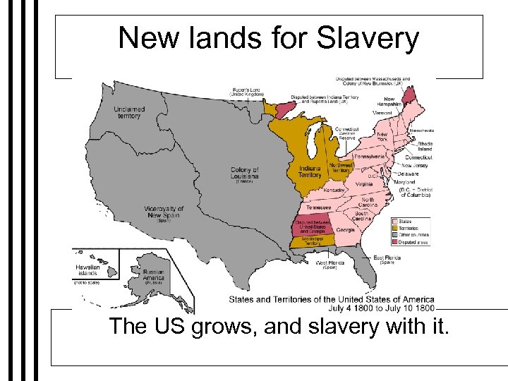 New lands for Slavery The US grows, and slavery with it. 