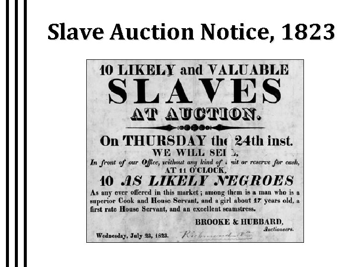 Slave Auction Notice, 1823 