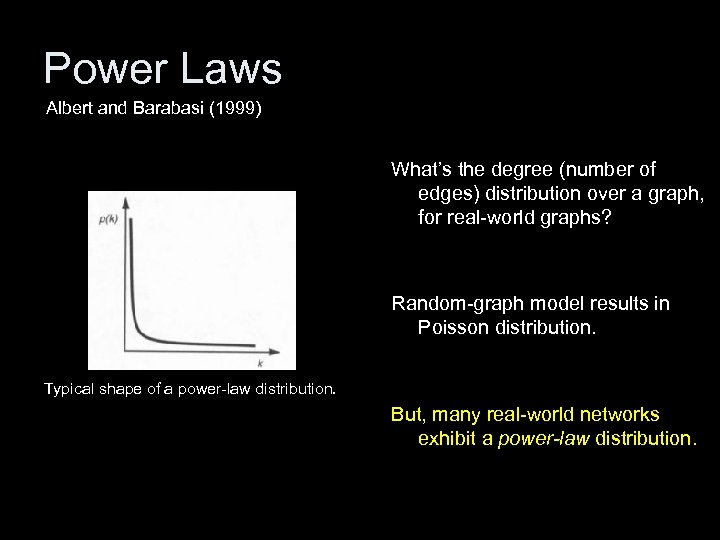 Power Laws Albert and Barabasi (1999) What’s the degree (number of edges) distribution over