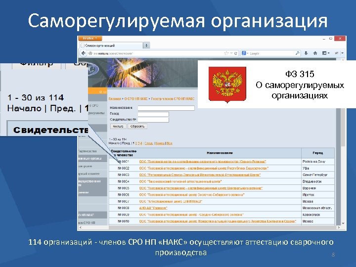 Саморегулируемая организация ФЗ 315 О саморегулируемых организациях 114 организаций - членов СРО НП «НАКС»