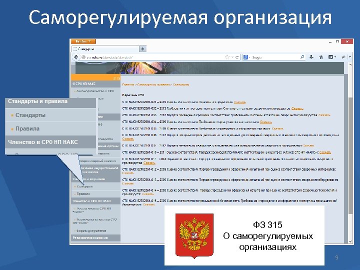 Саморегулируемая организация ФЗ 315 О саморегулируемых организациях 9 