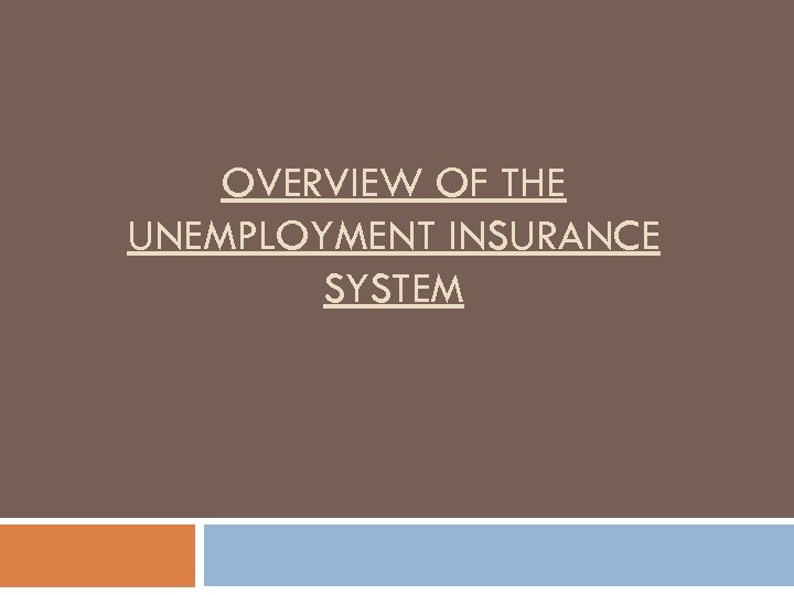 OVERVIEW OF THE UNEMPLOYMENT INSURANCE SYSTEM 