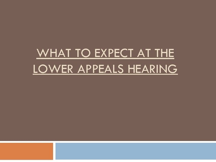 WHAT TO EXPECT AT THE LOWER APPEALS HEARING 