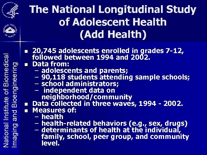 National Institute of Biomedical Imaging and Bioengineering The National Longitudinal Study of Adolescent Health