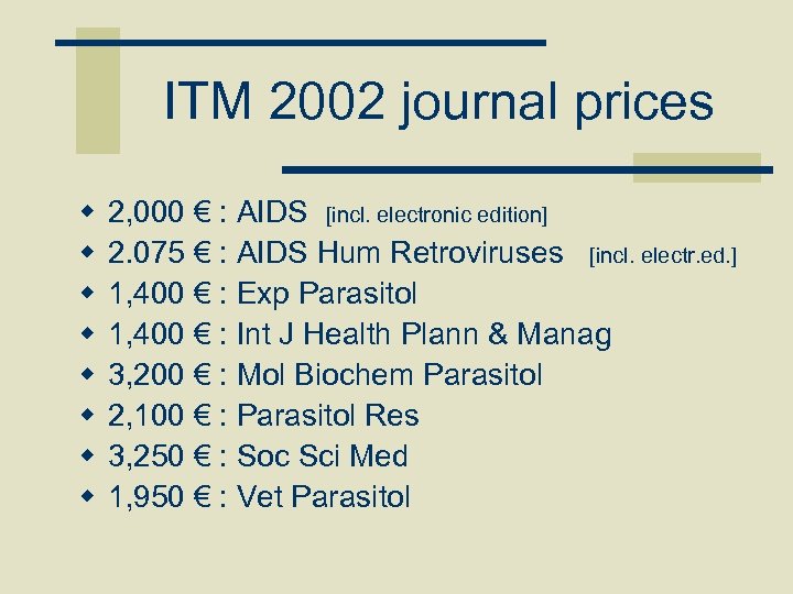 ITM 2002 journal prices w w w w 2, 000 € : AIDS [incl.