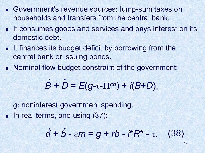 l l Government's revenue sources: lump-sum taxes on households and transfers from the central