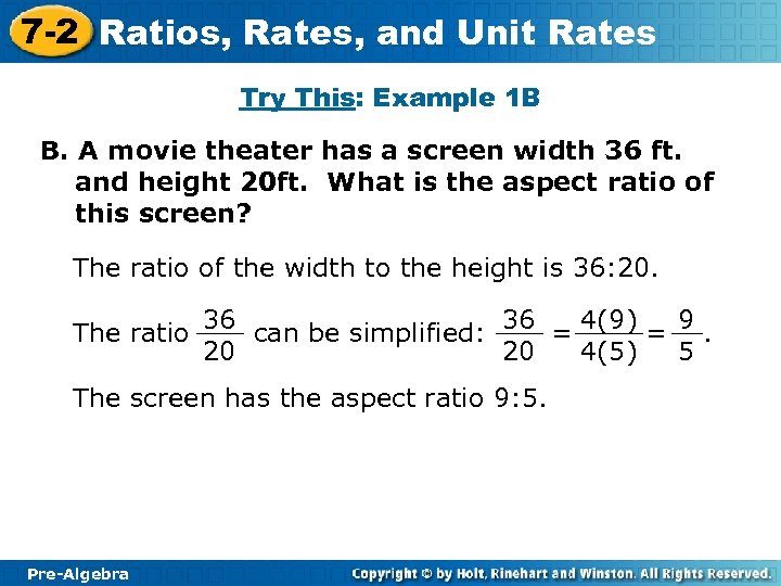 7 -2 Ratios, Rates, and Unit Rates Try This: Example 1 B B. A