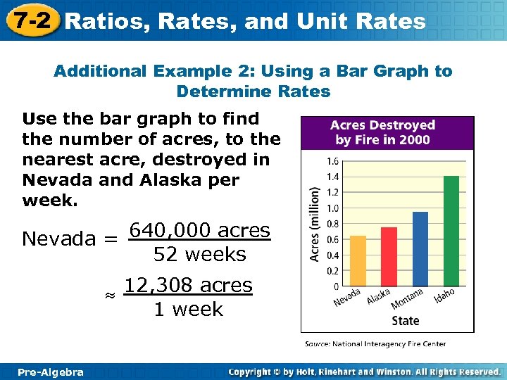 7 -2 Ratios, Rates, and Unit Rates Additional Example 2: Using a Bar Graph