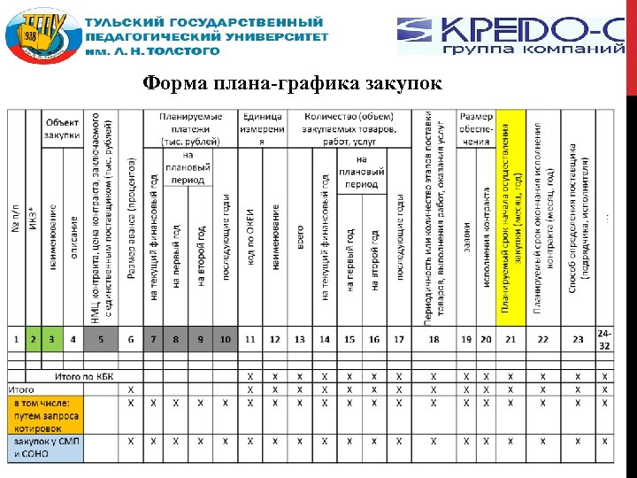 Форма плана-графика закупок 