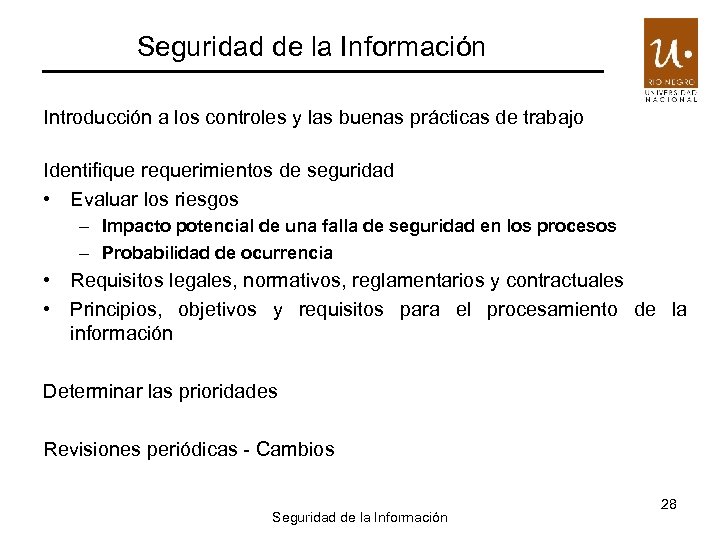 Seguridad de la Información Introducción a los controles y las buenas prácticas de trabajo