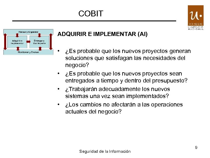 COBIT ADQUIRIR E IMPLEMENTAR (AI) • ¿Es probable que los nuevos proyectos generan soluciones
