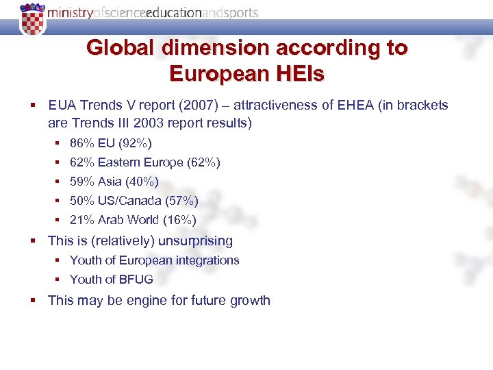 Global dimension according to European HEIs § EUA Trends V report (2007) – attractiveness