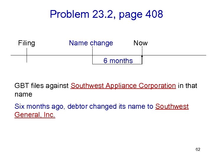 Problem 23. 2, page 408 Filing Name change Now 6 months GBT files against