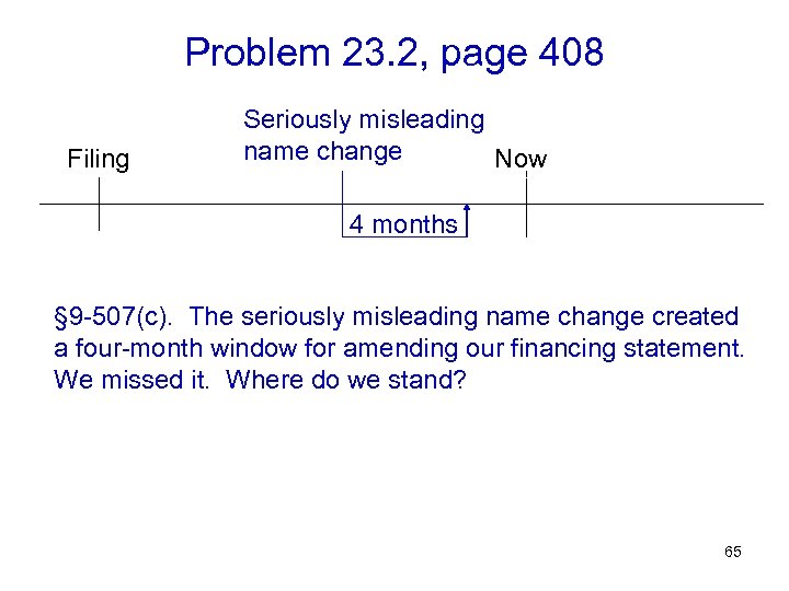 Problem 23. 2, page 408 Filing Seriously misleading name change Now 4 months §