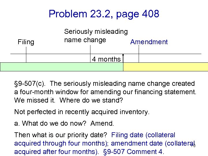 Problem 23. 2, page 408 Filing Seriously misleading name change Amendment 4 months §