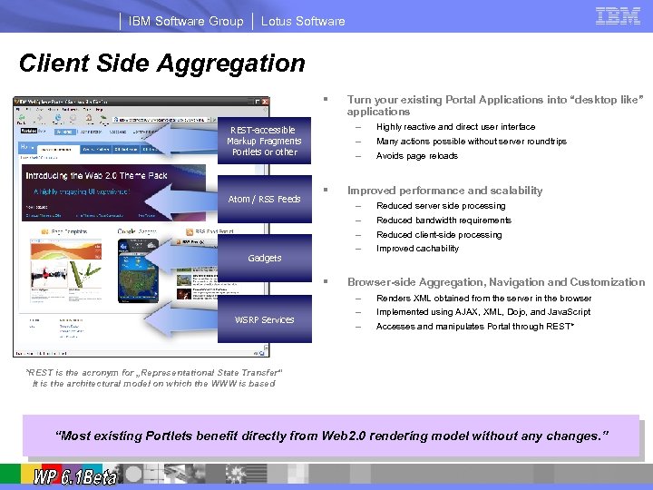 IBM Software Group Lotus Software Client Side Aggregation § – – – REST-accessible Markup