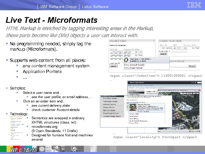 IBM Software Group Lotus Software Live Text - Microformats HTML Markup is enriched by