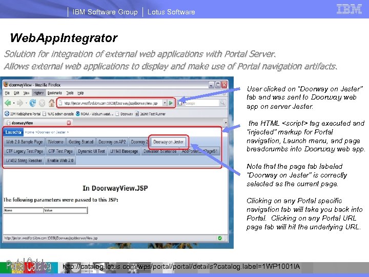IBM Software Group Lotus Software Web. App. Integrator Solution for integration of external web