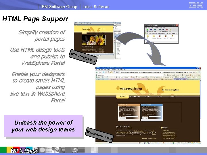 IBM Software Group Lotus Software HTML Page Support Simplify creation of portal pages Use