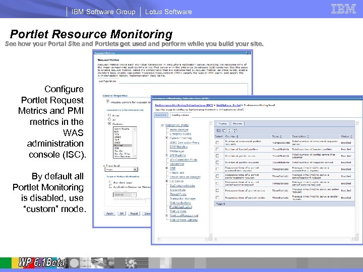 IBM Software Group Lotus Software Portlet Resource Monitoring See how your Portal Site and