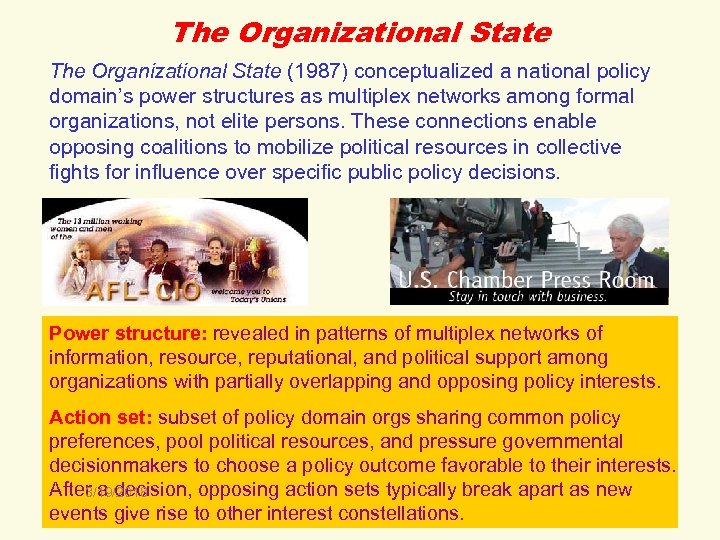 The Organizational State (1987) conceptualized a national policy domain’s power structures as multiplex networks