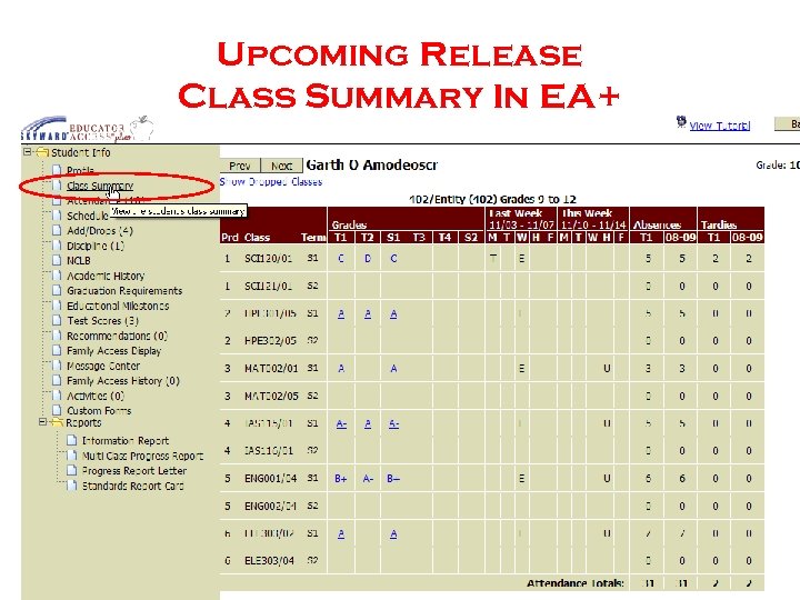 Upcoming Release Class Summary In EA+ 