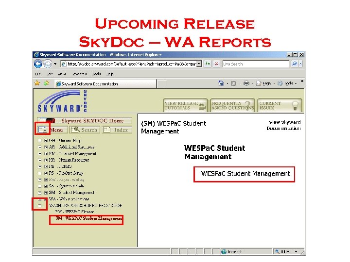 Upcoming Release Sky. Doc – WA Reports 