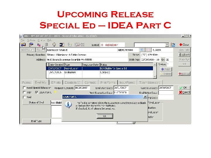 Upcoming Release Special Ed – IDEA Part C 