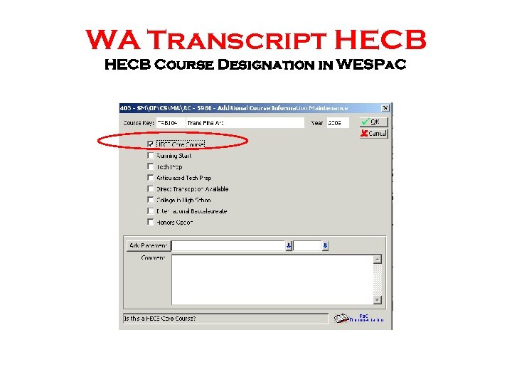 WA Transcript HECB Course Designation in WESPa. C 