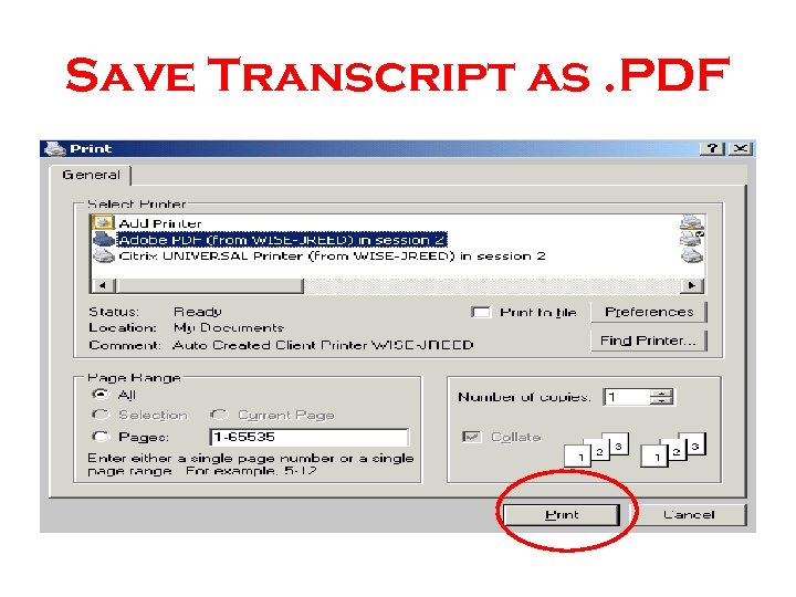 Save Transcript as. PDF 