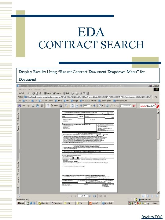 EDA CONTRACT SEARCH Display Results Using “Recent Contract Document Dropdown Menu” for Document Back