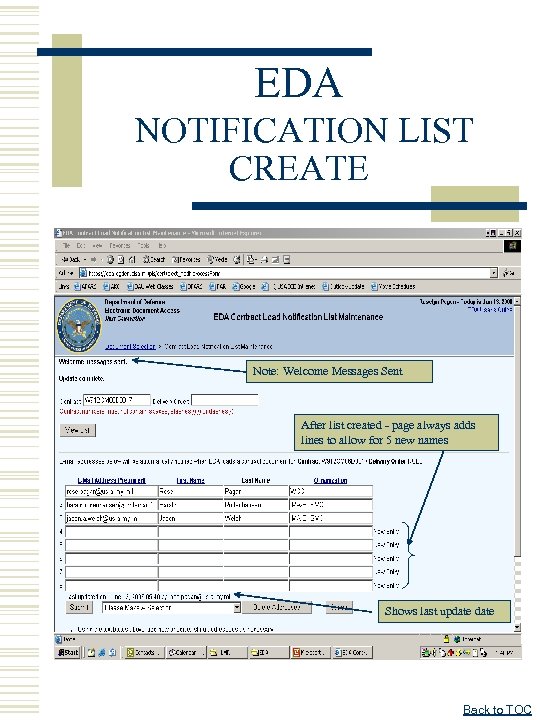 EDA NOTIFICATION LIST CREATE Note: Welcome Messages Sent After list created - page always